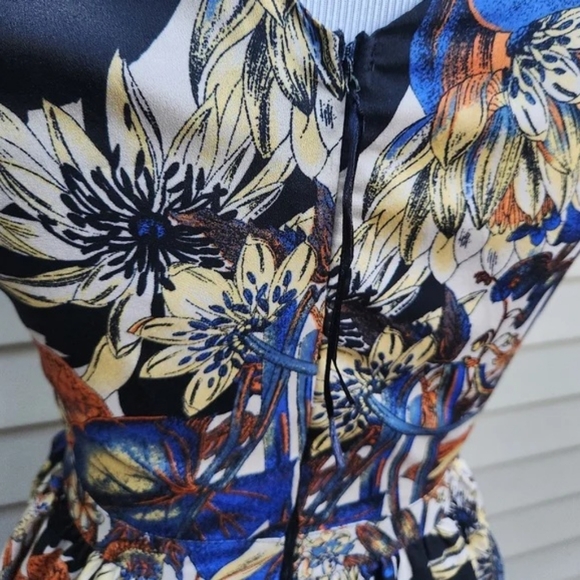 Jealous Tomato Blue Multicolor Dress Abstract Print Cut-Out Sides Mini Short - Picture 12 of 16